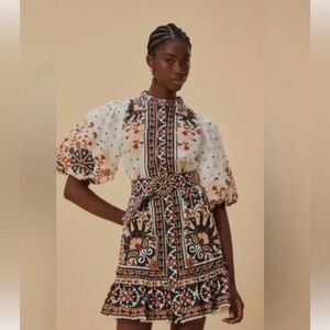 FARM RIO Flower Fan Tapestry Off-White Mini Dress Sz: Small - missing belt